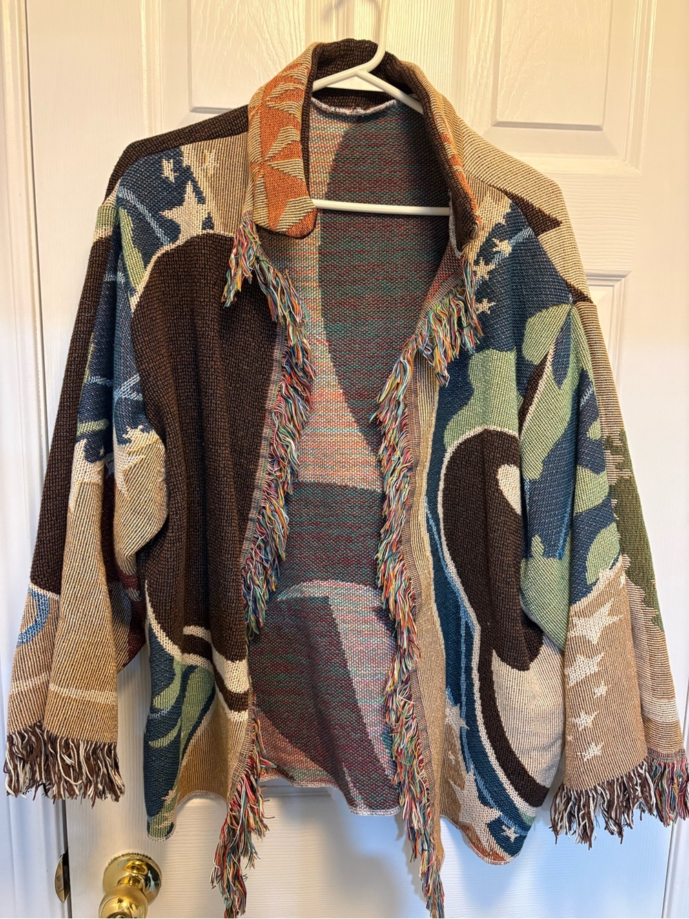 Handmade Disney Mickey Open-Front Fringe Tapestry Cardigan
